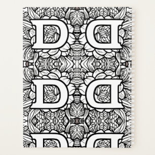 Lettre personnalisée D tatouage floral noir n blan