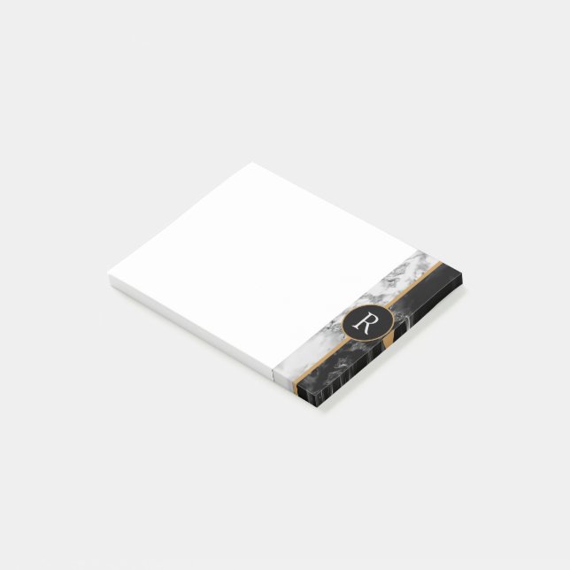 Lettre personnalisée en marbre blanc noir Post-it® (Incliné)