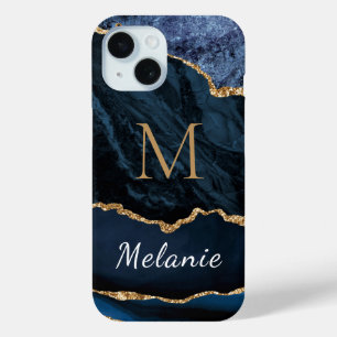 Lettre personnalisée en marbre bleu or Nom coque i