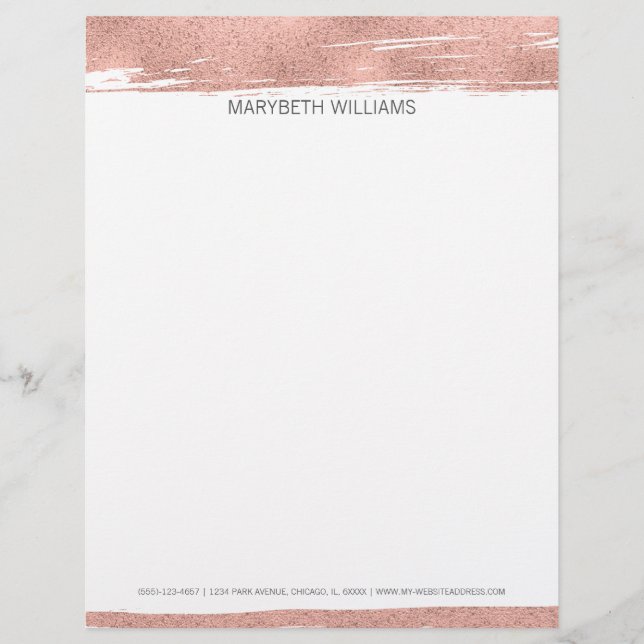 Lettre Personnalisée En-tête de brosse Rose or moderne (Devant)