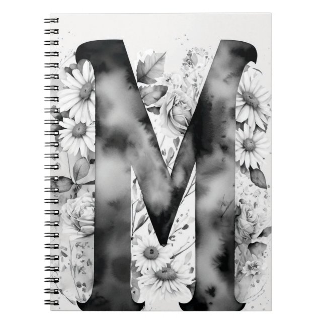 Lettre personnalisée M Carnet d'aquarelle florale (Devant)