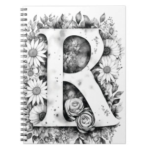 Lettre personnalisée R Carnet d'aquarelle florale
