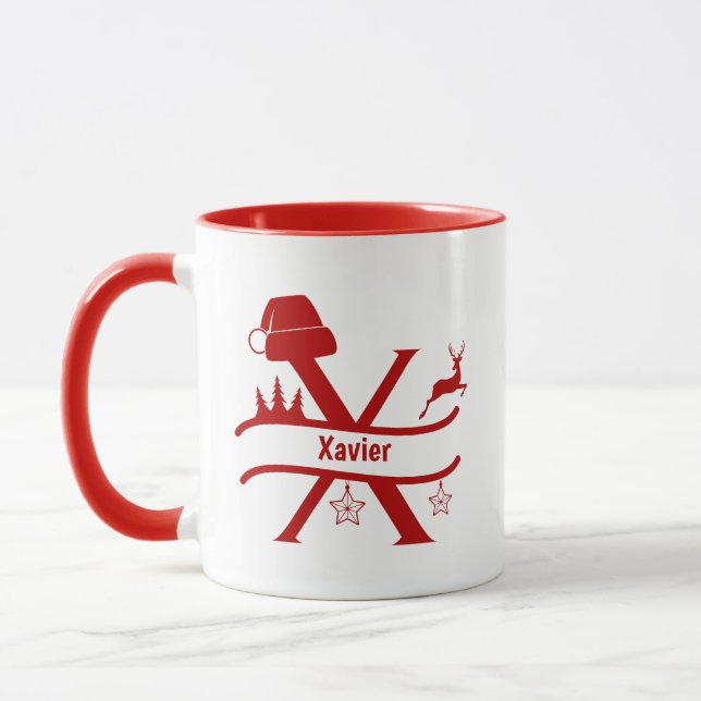 Lettre personnalisée X Nom Mug Monogramme de Noël (Gauche)