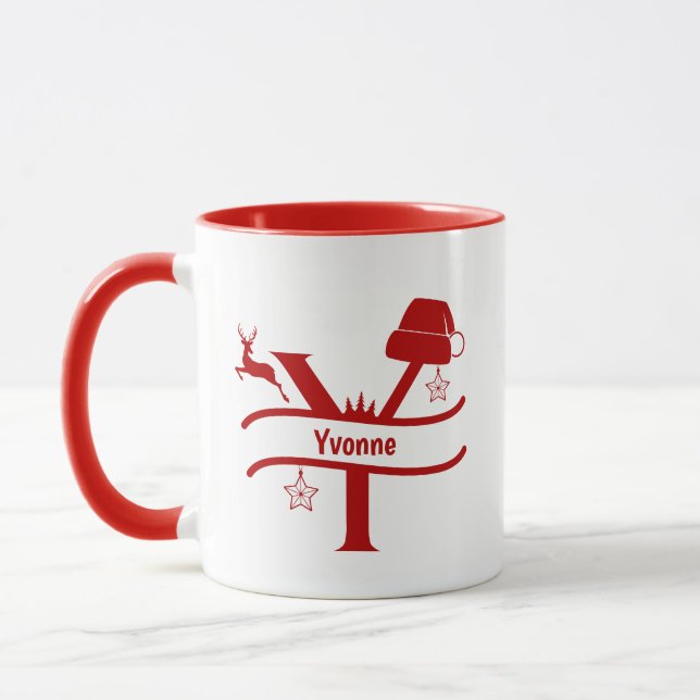 Lettre personnalisée Y Nom Monogramme de Noël Mug (Gauche)