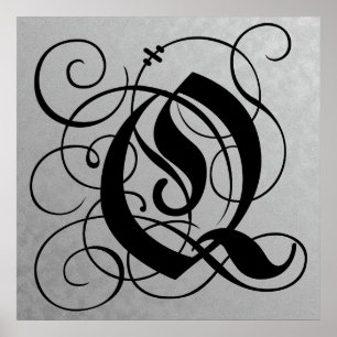 Lettre Q, Monogramme gothique Poster noir