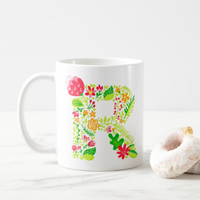 Lettre R en Fleurs Café Mug (Avec donut)