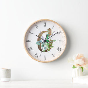 LETTRE rustique G Horloge à cadre en bois