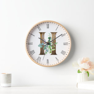 Lettre Rustique H Horloge à cadre en bois