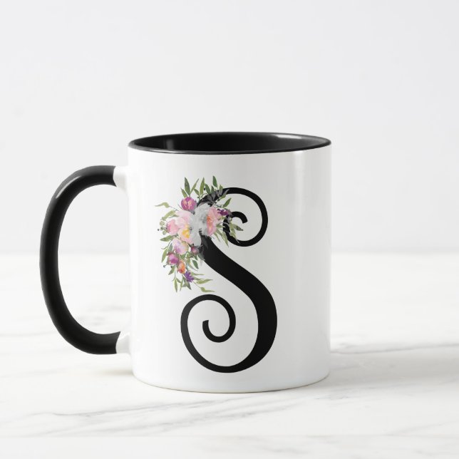 Lettre S florale, tasse d'aquarelle d'art de (Gauche)