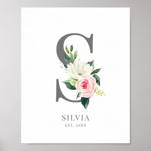 Lettre S Monogramme Aquarelle Florales Poster (Devant)