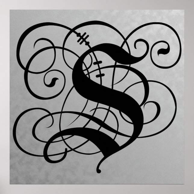 Lettre S, Monogramme gothique Poster noir (Devant)