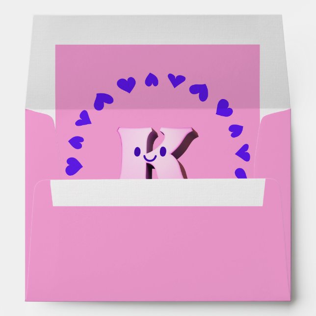 Lettre Sourire K Avec Coeurs Enveloppes Roses (Dos (Bas))