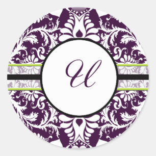 LETTRE Sticker initiale pourpre Damask U Mariage