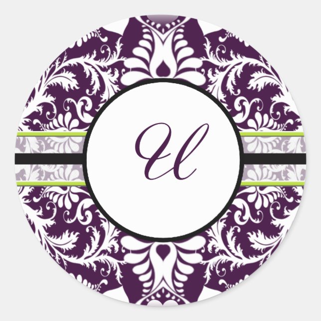 LETTRE Sticker initiale pourpre Damask U Mariage (Devant)