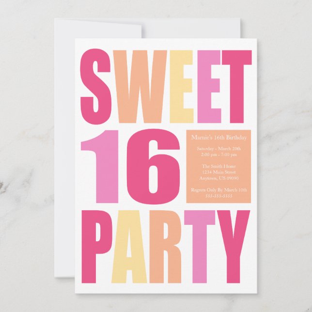LETTRE SUCRE 16 Bloc Invitations de fête d'anniver (Devant)