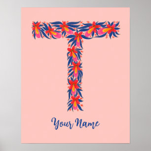 lettre T décoration murale florale personnalisée