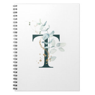 Lettre T Eucalyptus et Carnet monogramme or
