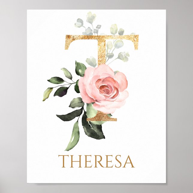 Lettre T Monogram rose rose rose pépinière Poster (Devant)