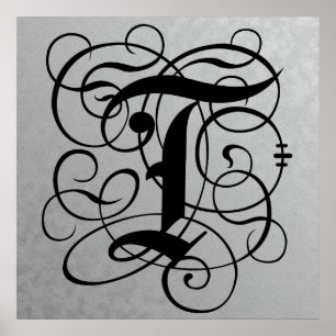 Lettre T, Monogramme gothique Poster noir