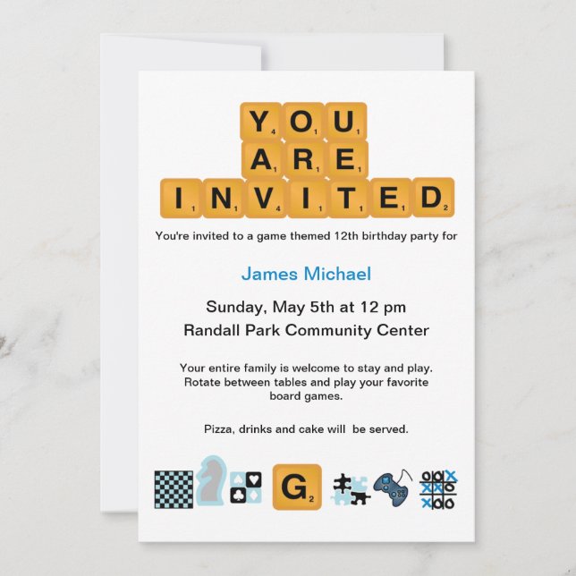 Lettre Tiles Blue Birthday Invitation (Devant)