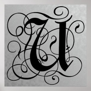 Lettre U, Monogramme gothique Poster noir