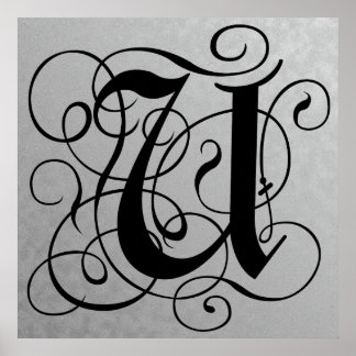 Lettre U, Monogramme gothique Poster noir