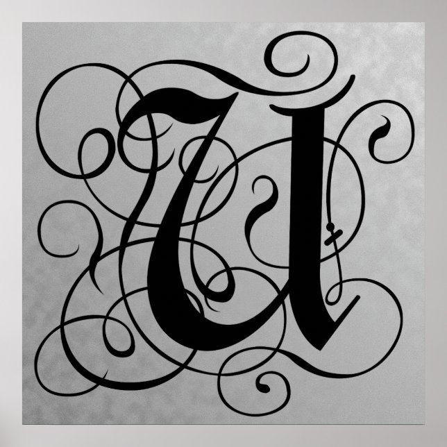 Lettre U, Monogramme gothique Poster noir (Devant)