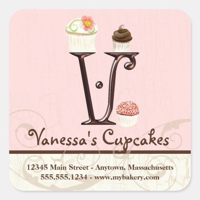 Lettre V Monogram Cupcake Logo Stickers Entreprise (Devant)
