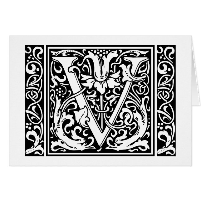 Lettre V Monogramme médiéval Art Nouveau (Devant horizontal)