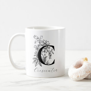 Lettre vintage Florale Monogramme C Nom Mug café