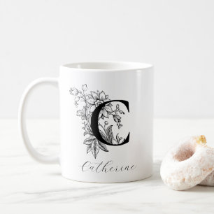 Lettre vintage Florale Monogramme C Nom Mug café