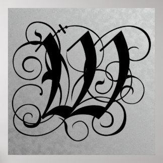 Lettre W, Monogramme gothique Poster noir