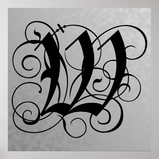 Lettre W, Monogramme gothique Poster noir (Devant)