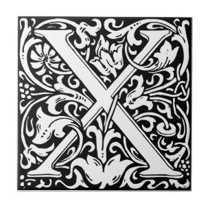 Lettre X Art nouveau Carreaux noir et blanc
