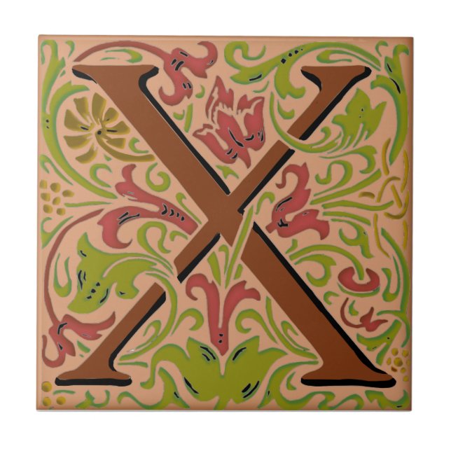 Lettre "X" initiale Wm Morris carreaux en céramiqu (Devant)