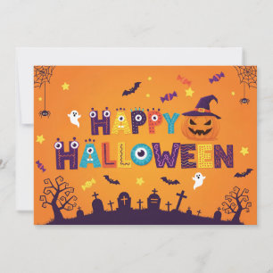 Lettres colorées Éffrayant Invitation Halloween