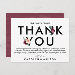 Lettres de fleurs   Carte de réception Maroon Merc