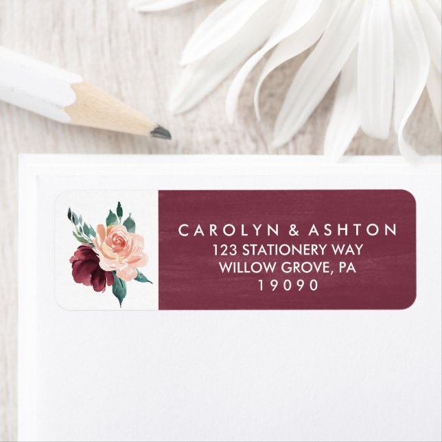 Lettres de fleurs | Mariage d'aquarelle Maroon (En situation)