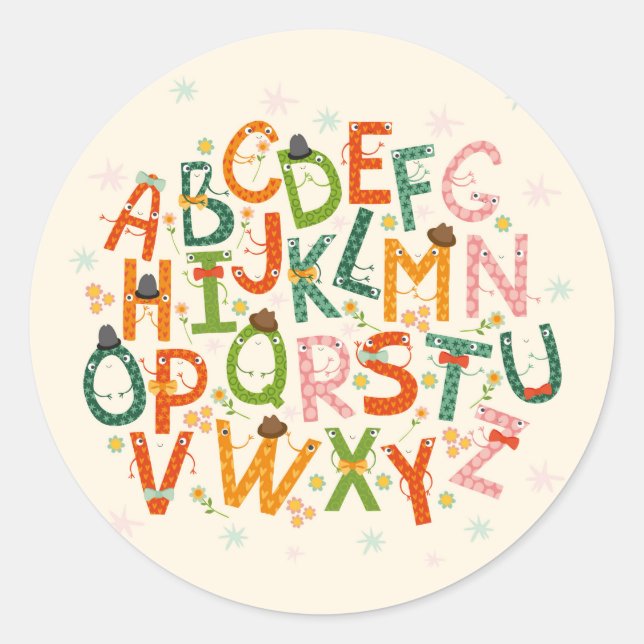 Lettres de l'alphabet drôle coloré Sticker classiq (Devant)