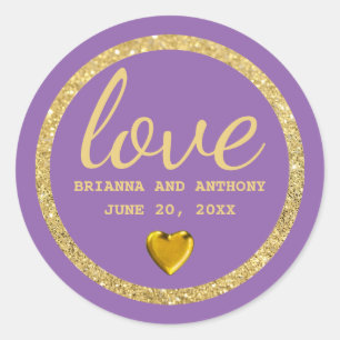 Lettres d'or sur Stickers Mariage violet Favor