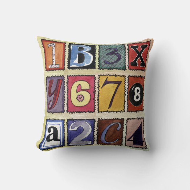 LETTRES ET NUMÉROS Coussin de couleur d'eau rétro (Recto)