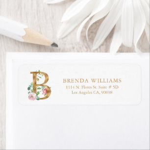 Lettres fleuries d'or - Étiquette Monogramme B
