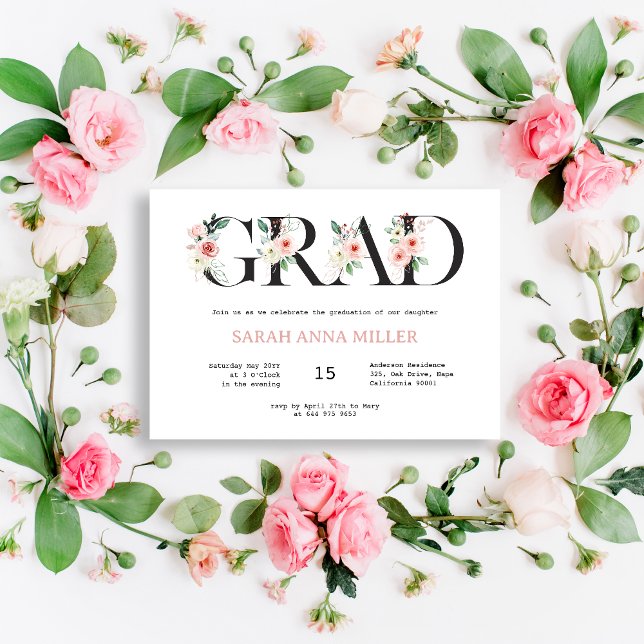 Lettres florale flush Graduation Invitation (Créateur téléchargé)