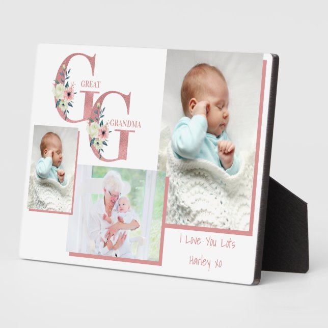 Lettres florales de Grand-mère GG | 3 Plaque photo (Côté)