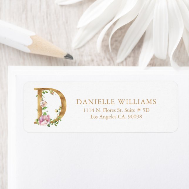 Lettres florales d'or - Monogramme D Étiquette (En situation)