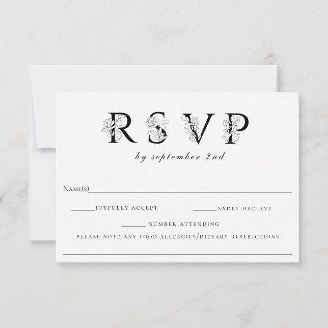 Lettres florales Mariage RSVP avec note d'allergie (Devant)