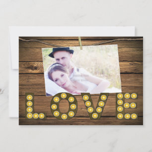 Lettres Lumineuses LOVE Photo Invitation Rustique