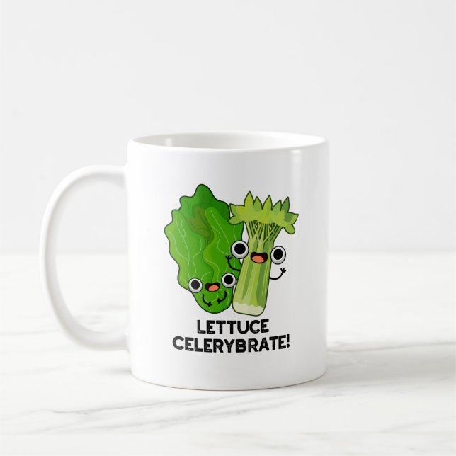 Lettuce Celerybrate Funny Veggie Pun  Coffee Mug (Left)