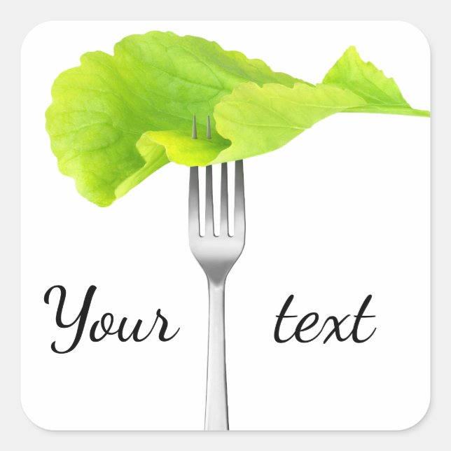 Lettuce leaf on a fork square sticker (Front)