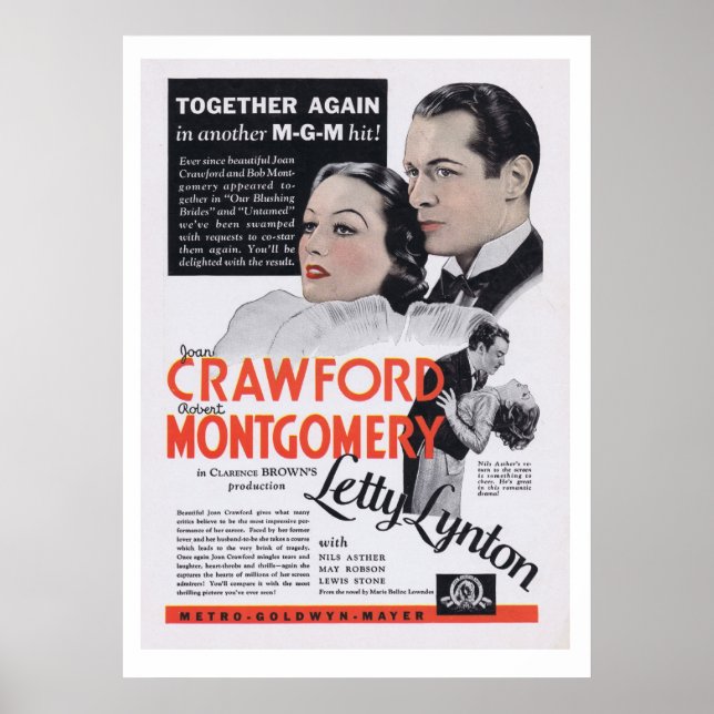 Letty Lynton Joan Crawford movie ad Poster (Front)
